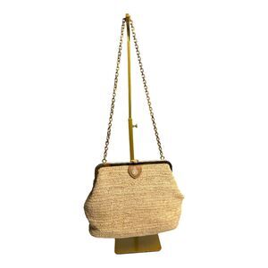 Mark Cross Susanna Raffia Frame Pouch Bag Gold Hardware Chain Shoulder Purse